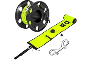 Pluzluce 5FT/6FT Diving Surface Marker Buoy (SMB), Signal Tube Safety Sausage with 100FT Aluminum Big Finger Spool Reel and Double Ended Hook Clip for Underwater Scuba Diving Snorkeling