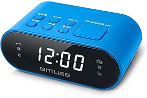 Muse M-10 - Radiodespertador con 2 alarmas PLL, Reloj de 24 Horas, regulador de Intensidad, Color Azul