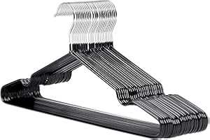 1ABOVE 25x Premium Rubber Coated Metal Hangers - Heavy Duty - Space Saving Organiser Clothes Hangers for Wardrobes Coat Rack Rails Thin and Non-Slip Chrome (BLACK)