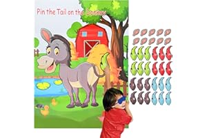 Falafoty Pin The Tail on The Donkey, Partyspiel mit 24 Tail und 10 Ohr Spiel Poster für Kinder Donkey Geschenk Geburtstagsfeier Spiel Dekoration Karneval Zirkus Party Zubehör (C)
