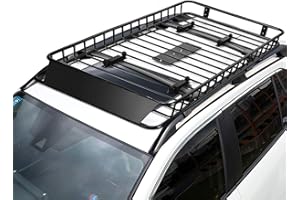 HOMFME Roof Rack Basket, 116-162 x 99 x 15cm Expandable Steel Car Top Luggage Holder with 2 Reflectors and Wind Fairing, Universal Rooftop Cargo Carrier Tray for Car SUV Truck, 113kg Weight Capacity