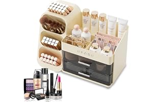 Alvar Makeup organizer with Drawers for Vanity,Spacious Cosmetic Display Case,Perfect Storage Solution for Your Beauty Essential(Cream)