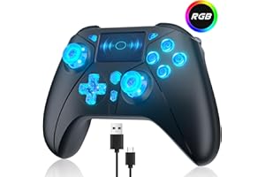 TURPOW Wireless Controller for PS4 RGB Gamepad Remote Control with Dual Motor Vibration/6-Axis Sensor/Turbo/3.5mm Audio Jack/Touch Pad for Ps-3/Ps-4/Pro/Slim/S-witch/PcBlack