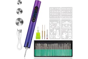 TUBINOONE Engraving Pen with LED Light, Electric Engraver with 37 Bits, USB Rechargeable Cordless Rotary Tool for Jewelry Wood Glass Stone Carving (Purple)