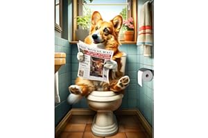 GDYEEH 5D Chien lisant le Journal Diamant Painting Kit, DIY Salle de Bain Art du Diamant Complet Kits,Chiot Diamond Art Kits Strass Point de Croix Painting pour Adultes Débutants Maison Décor 30x40 cm