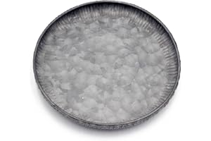 Funerom 20 cm Round Galvanized Metal Tray Decorative Tray Corrugated Edges