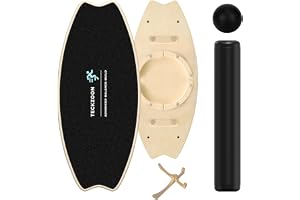 TECKZOON Balansbräda 2025 Trä, Professionell Balansbräda med Rulle, Balansboll, Ställning, Multifunktionell Inomhus Skateboard & Surfbräda för Nybörjare, Trickboard för Fitness, Yoga & Rehabilitering