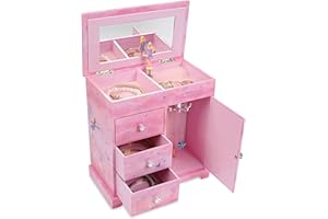 Jewelkeeper Musical Box with 3 Pull-out Drawers, Fairy and Flowers Design, Dance of the Sugar Plum Fairy Tune