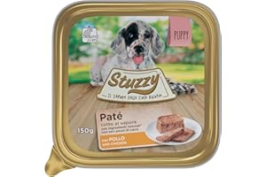 Stuzzy Mister, Comida húmeda para Cachorros, Sabor Pollo, paté y Carne en trozos - Total 3,3 kg (22 tarrinas x 150 gr)