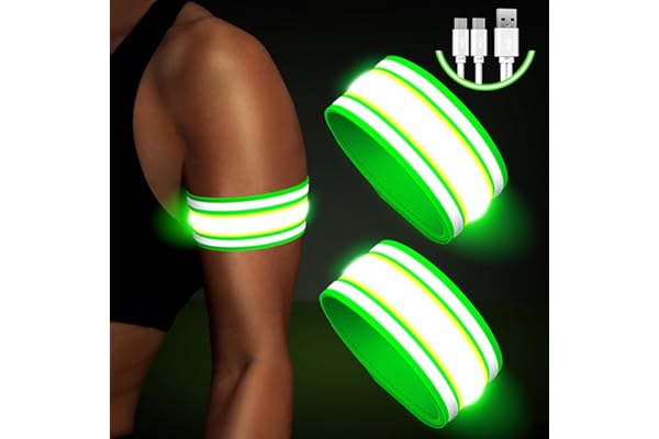 Fokia Kunbio Lot de 2 Bracelets LED Rechargeables - Bandes Lumineuses LED réfléchissantes - pour Enfants - USB - Bande réfléchissante de Nuit - Lumière de sécurité pour Le Jogging, la Course à Pied