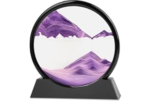 RCQD Reloj de Arenapara Giraren 3D Sandscape el Arte de,Cuadros de Arena Ornamento de Mesa de Arte de Arena en Movimiento, Relajante Para el Hogar, la Oficina y el Trabajo (Morado,7")