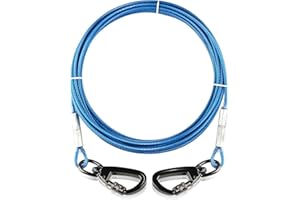 CHUIENDI Dog Tie Out Cable with 360° Swivel Lockable Hook and PVC Coating, 10ft 15ft 20ft 25ft 40ft 60ft 120ft Reflective Dog Lead Line, Galvanized Steel Wire Rope for Small Medium Pet Up to 60, 120, 250 lbs
