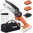 DINSHARE Cordless Mini Chainsaw, 6 Inch 20V Small Chainsaw with 2Pcs 2.0 Ah Batteries and Charger, Safety Lock, Lightweight One-Hand Handheld Chainsaw for Gardening Tree Branch Trimming Wood Cutting