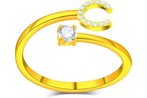Only faith Anillos de letras iniciales Brillantes Zirconia cúbica Incrustada con acero inoxidable ajustable, Anillos abiertos de letras para mujer, joyería de moda circonita
