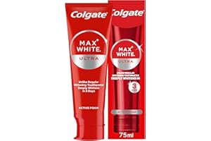 Colgate Max White Ultra Active Foam Whitening Toothpaste 75ml - Deeply whitens in just 3 Days - Removes deep-Set Stains - Warming Sensation and Rich Foam - Enamel Safe for Daily use
