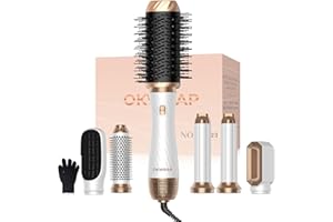 Secador 6 en 1,OKWRAP Cepillo de Aire Air Styler Set 6 Cabezales Intercambiables 3 Temperaturas Cepillo Moldeador De Pelo Cepillo Secador Pelo uego de brochas para secar el cabello