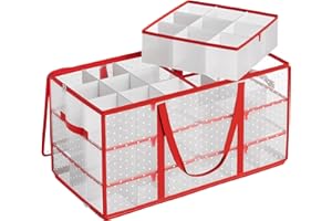 ‎SONGMICS SONGMICS Pudełko do przechowywania bombek bożonarodzeniowych, 54 przegródki po 10,2 cm, z tworzywa sztucznego, pokrywka, 2 zamki błyskawiczne, 6 tac, boczne uchwyty, wiśniowa czerwień RFB030T01