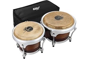 Eastar 7"+8" Bongo Drum EBO-21, Adecuado para Niños, Adultos y Principiantes, con un Tambor Especial de Acabado Antiguo con un Estuche Rígido Liviano y Teclas de Ajuste