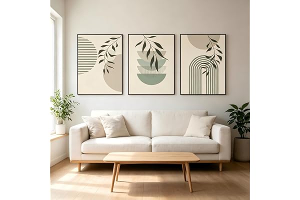 Bohemiska väggbilder, set om 3 stycken, 50 x 70 cm, abstrakt canvastryck, modern minimalistisk konstdekoration för vardagsrum