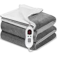 LYMYBETY Heated Throw Electric Blanket, 160 X 130cm Flannel Heated Blanket, 6 Heat and 1-8h Timer, Grey Electric Throw for Sofa and Bed, Fast Heating Electric Overblanket, Machine Washable