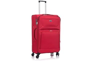 Aerostar Large 29” Lightweight Softshell Expandable Suitcase, Integrated Combination Lock, 4 Wheels Check in Luggage for 23kg (Red, 112 litres)