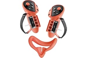 ZOZOVR für Meta Quest 3 Zubehör, Controller Griffe Abdeckung mit Verstellbarem Knöchelgurt und Batterieöffnungsschutz, Silikon Gesichtspad -Abdeckung und 2 Joystick-Abdeckungen für Oculus Quest 3 (Orange)