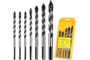 luwiscook 7PCS Tile Drill Bits Set 6/6/6/7/8/10/12mm, Masonry Drill Bit for Porcelain Ceramic Tile, Concrete, Brick Wall, Glass, Plastic, Cement and Wood, Industrial Strength Carbide Drill Bits Set