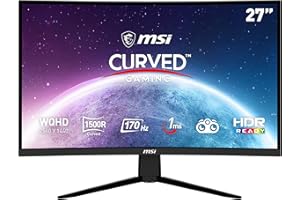 MSI G273CQ - Monitor Curvo Gaming de 27" WQHD (2560 x 1440) Panel VA, 170Hz / 1ms, AMD FreeSync Premium, HDR Ready, Curvatura 1500R, Color Negro