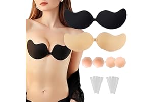 HuaCommerce 2 Pack Sticky Bra Push Up for Women – Strapless Backless Adhesive Bra with Nipple Covers & Tape for Backless Dresses, Weddings & Swimwear