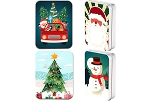FUKPO 4 Pezzi Scatole Natale Rettangolari Piccole con Coperchio, Scatole Caramelle Vuote Natalizie Scatola Metallo Porta Biscotti