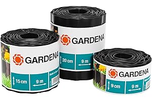 Gardena Beeteinfassung 9 cm hoch: Ideale Beet-Eingrenzung, auch für Rasenkanten, 9 m, gegen Wurzelausbreitung, Kunststoff, braun (530-20)