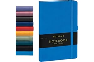 ‎NOTIQUE NOTIQUE Notizbuch Liniert, Hardcover Notizbuch, Notizheft, Journal, Tagebuch mit Gummiband und Stifthalter 13x21cm, 192 Seiten (Blau, Liniert)