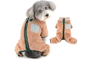 Ranphy Pyjama thermique en polaire sherpa à fermeture éclair pour petit chien chiot combinaison pull avec double anneaux en D poche à carreaux pour yorkshire, chihuahua, vêtements d'automne et d'hiver