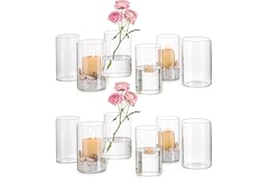 Hewory Vase Cylindrique en Verre: 15cm Vase Transparent Vase en Verre Cylindrique, Lot de 12 Vases Cylindriques Vase Verre Vase Fleur, Vase Bougie Flottante Vase Mariage pour Centre de Table Maison
