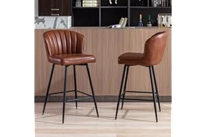 chairus Breakfast Bar Stools Set of 2 Kitchen Counter Stools, Modern Leather Bar Chairs with Metal Legs, Brown