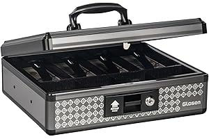 GLOSEN Cash Box with Lock, Money Box with Key & Removable Coin Tray 11.4 * 5.3 * 13.5 inch (XLarge)