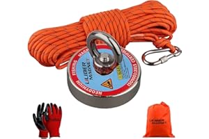 Ulibermag - Magneti al neodimio resistenti da 180 kg con corda in nylon da 20 m e guanti antiscivolo per pesca magnetica, recupero, caccia al tesoro in fiume, lago, ecc