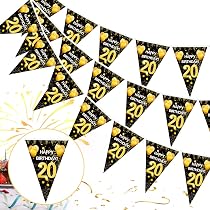 Happy 20th Birthday Banner – Fertig Aufgehängt, Goldglitzernd, Aus Papier, Ca. 1 M Lang, Kein Zusammenbau Nötig