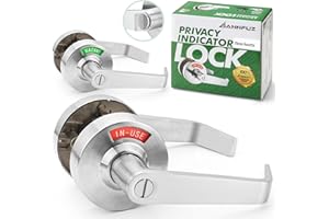 ANNFUZ Privacy Keyless Door Handle Lock with in-Use Vacant Indicator for Men/Women Restrooms,Commercial Grade,Vacancy Occupied Sign Bathroom Lever Door Lock,Perfect for Public Washrooms,Satin Nickel