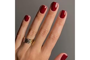 Ceboic 24 PCS Unghie Finte Corte Quadrate Adesive Premere sulle Unghie Copertura Completa Francese Stick sulle Unghie Artificiali per Donne e Ragazze Manicure Fai da Te (Borgogna)