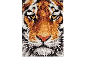 LDFHOIN Knüpfteppich Zum Selber knüpfen mit Kissen, Teppich Set mit Werkzeug Knüpfsets Latch Hook Kit für Erwachsene, Knüpfen Teppich Knüpfpackung für Home Decor (Tiger, 40x60cm)