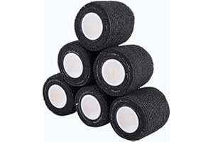 HUAJIAO 6 Rolls Self Adherent Cohesive Bandages, 5 cm x 4.5 m Non-Woven Cohesive Wrap Uses Include Wrist & Finger Tape Vet Tape Medical Tape Football Sock Tape Sports Tape, Black