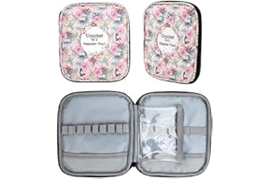 LOOEN Sac à crochet, sac d'organisation portable pour crochets et autres accessoires de crochet, sac de rangement, Motif fleurs - Rose