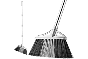 ZENQA Angled Broom Indoor Soft Broom Sweeping Brush | Stainless Steel Long Handle Heavy Duty | Durable Bristle Sweeper Wide Brush | For Home Kitchen Tiles, Laminated Vinyl or Wooden Floor