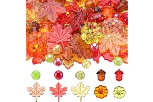 SOFPLATE 130Pcs Thanksgiving Vase Filler Fall Vase Fillers Decor Acrylic Pumpkins Leaves Cabochons Acorn Beads Autumn Harvest Decorations for Home Display Table Accents Holiday Supplies Accessories