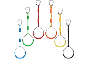 MORWEALTH Kids Gymnastic Rings, Colorful Ninja Rings, Trapeze Swing Bar Rings,Climbing Rings, Gym Rings for Ninja Accessory Set for The Garden Backyard Playground Play (6 Color)