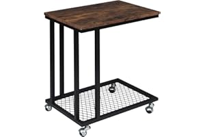 WOLTU Mesa Auxiliar Mesa de Centro Mesita de Noche Mesa Portátil con Ruedas Mesas Nido con Espacio de Almacenamiento en Red Metal y MDF Madera 51x36x60cm Vintage TS112hov