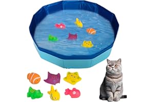 Katzen Pool 30x10cm, Faltbare Katzenpool mit 6 Spielzeug, Mini Pool für Katzen Hunde, Katzenspielzeug Swimmingpool, Planschbecken für Katze Hundebadewanne, Wasserspielzeug Minipool für Sommer (A)