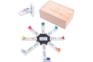 Engelhart - 250180 - Dominó Tren Mexicano D12 - Versión Números - Caja Madera - 91 Fichas 8 mm + 8 Locomotoras Colores - 2 a 8 Jugadores