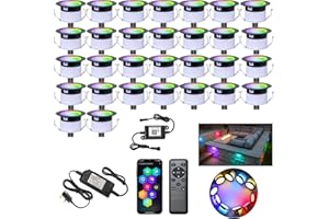 GEYUEYA Home Smart LED Decking Lights RGBW+IC Color Change Deck Light Waterproof IP67 Ø45MM 12V LED Ground Lights with Remote Control for Terrace/Patio/Festival/Decoration - 30 Pack